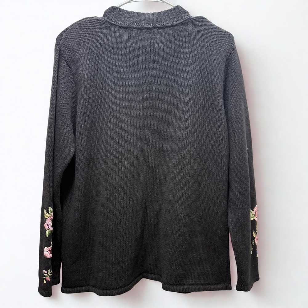 Vintage Heirloom Collectibles Black Floral Embroidered Cardigan Sweater Size L‎ - Picture 2 of 5